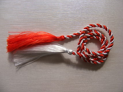 martisor, red, rope, white, objects, spring, table, no people HD wallpaper