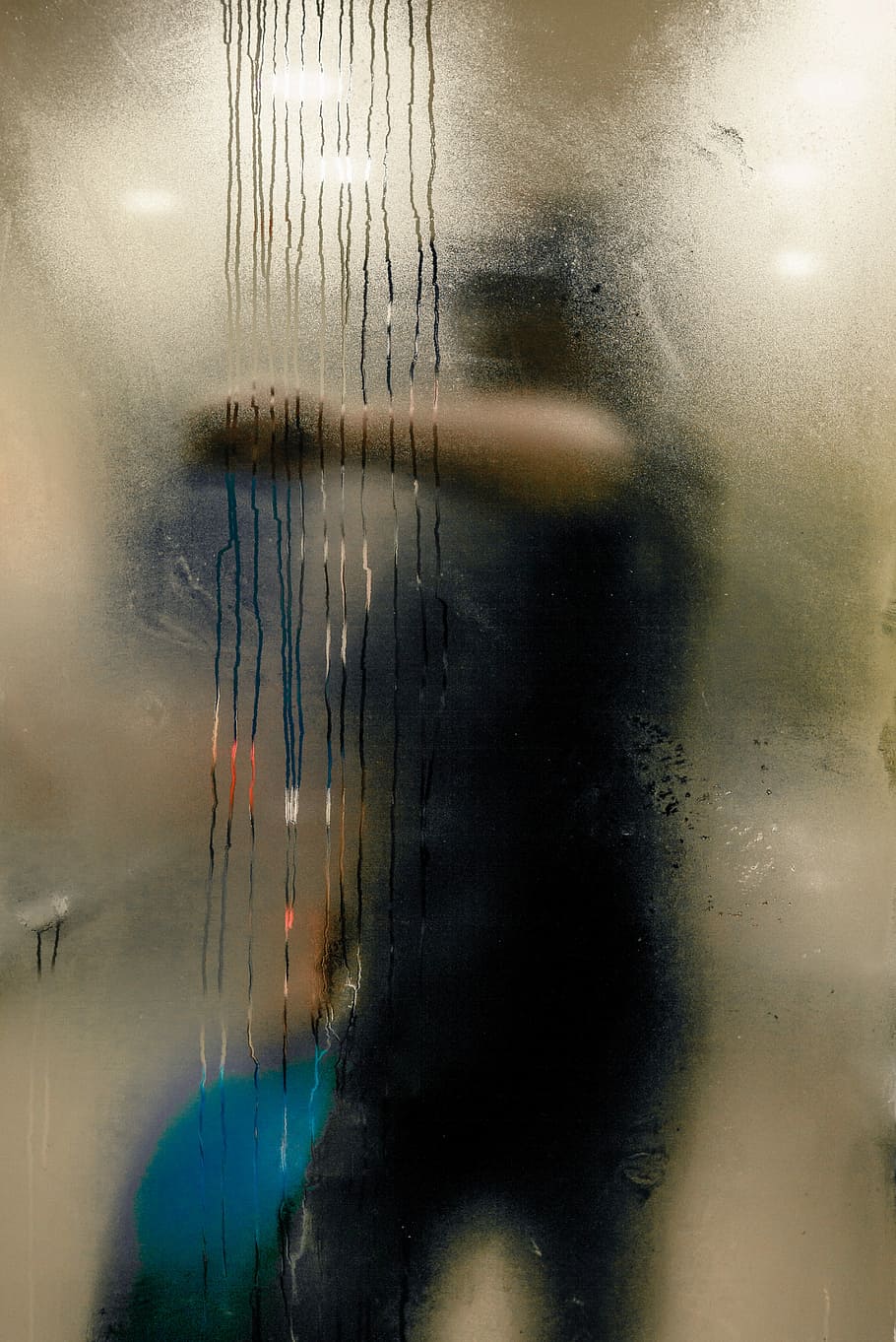 man swiping glass panel, person standing behind glittered glass HD wallpaper