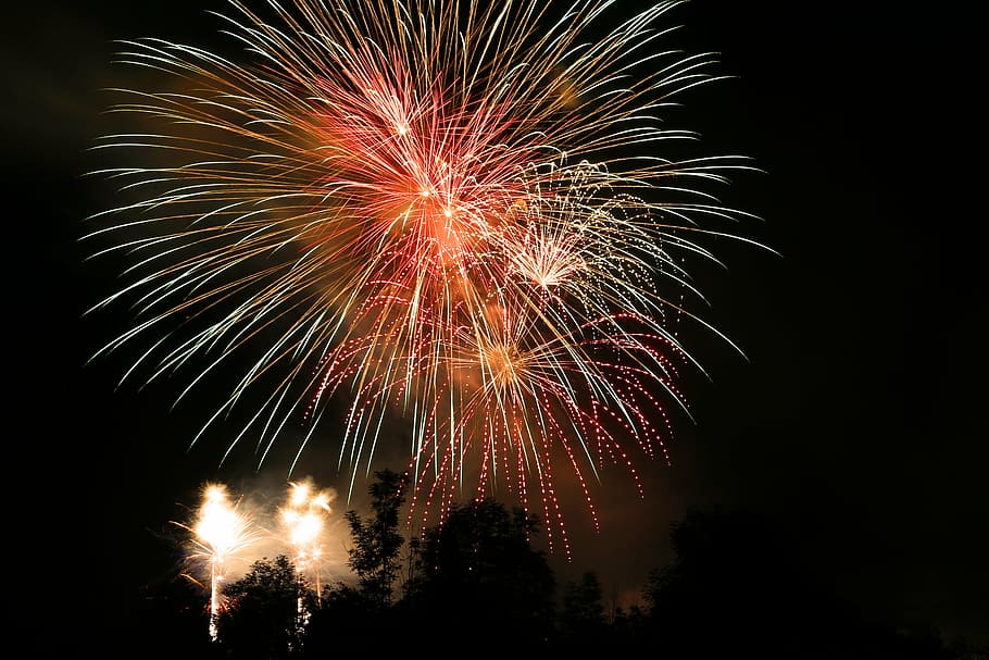 fireworks display, rocket, night, lights, sylvester, explosion, HD wallpaper