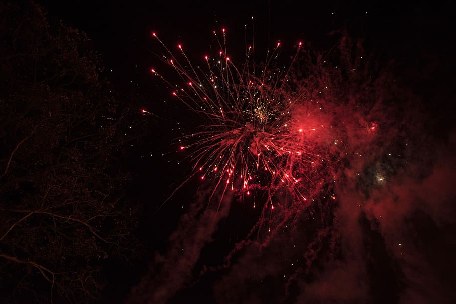red fireworks, low-angle photography of red fireworks, spark HD wallpaper