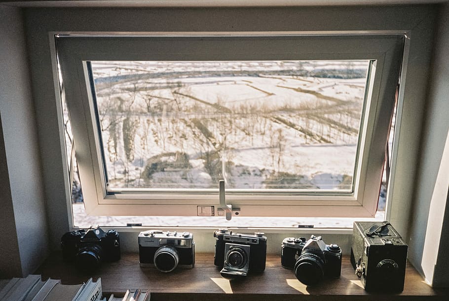 Window, Camera, Winter, indoors, day, curtain, no people, glass - material HD wallpaper