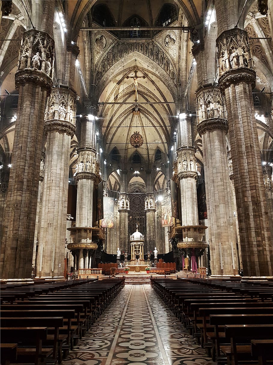 italy, milan, cathedral, duomo, nave, aisle, architecture, historic