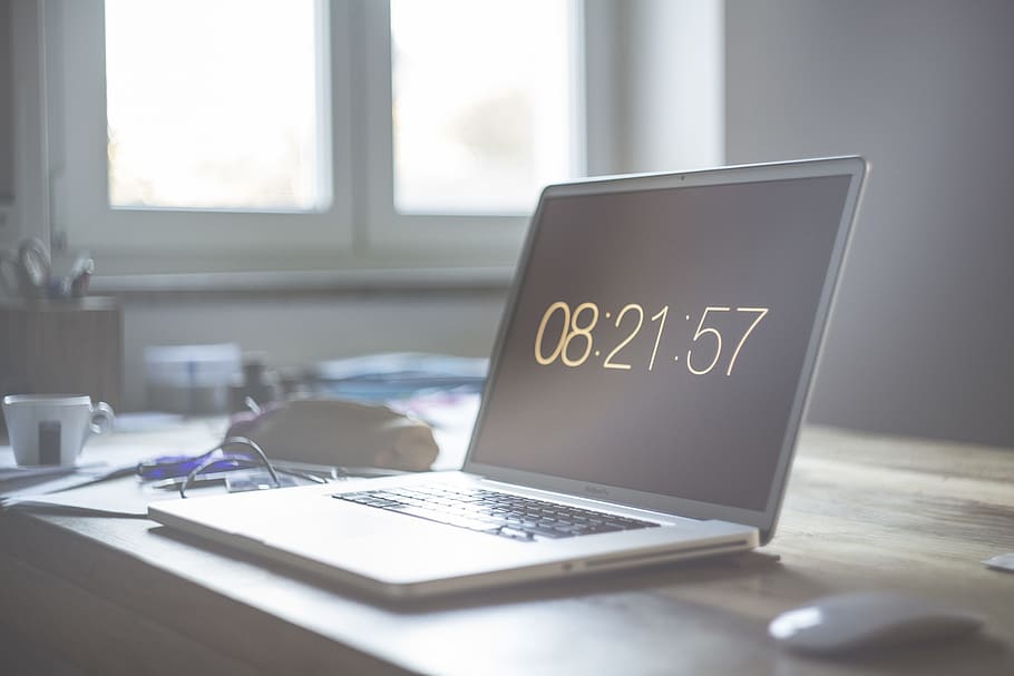black laptop computer at 08:21:57, notebook, mac, apple, macbook air HD wallpaper