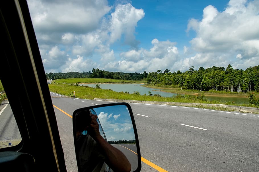 Landscape, Clouds, Lake, Mirrors, cloud - sky, road, transportation HD wallpaper