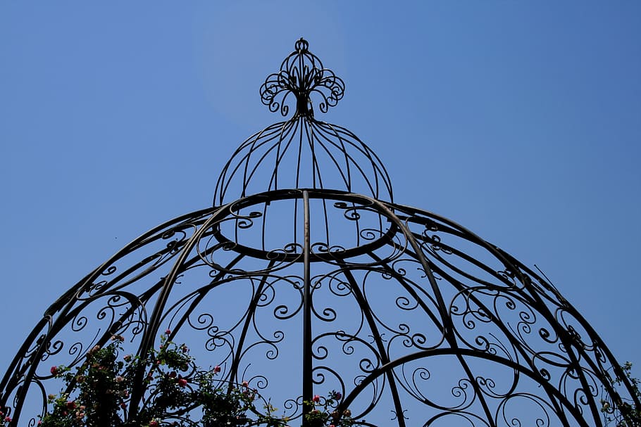 feature, construction, garden, metal, ornate, cage, black, pinnacle HD wallpaper