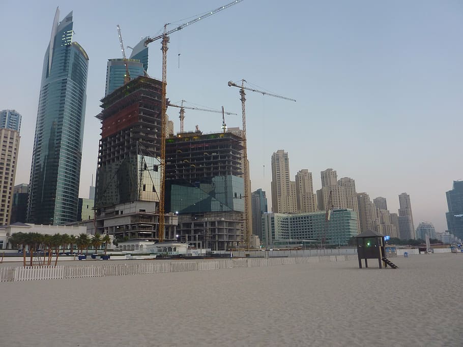 dubai, beach, emirates, architecture, skyscraper, urban Scene HD wallpaper
