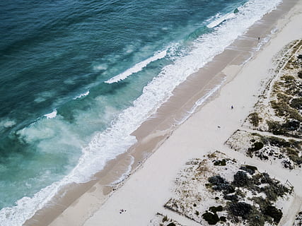 aerial photography of seashore, top view photo of seashore, beach HD wallpaper