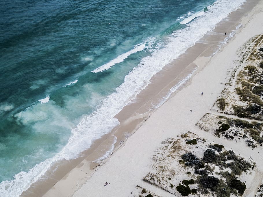 aerial photography of seashore, top view photo of seashore, beach HD wallpaper