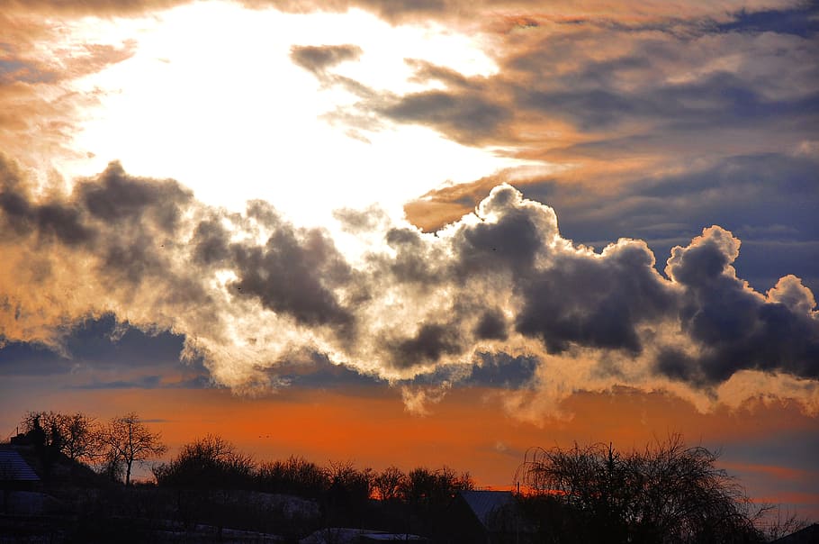 dawn, nature, early sunset, clouds, sunrise, cloud - sky, beauty in nature HD wallpaper