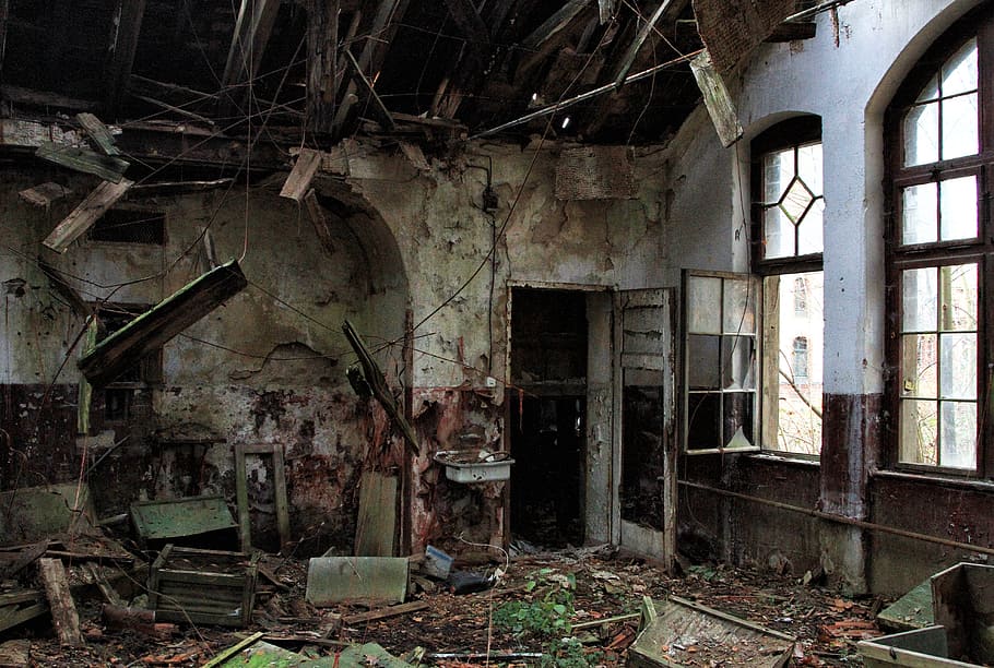 white and gray concrete house, lost places, run down, lapsed HD wallpaper
