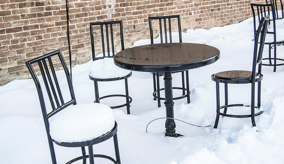 snow, table, chair, white, day, winter, colorado, cold, weather HD wallpaper