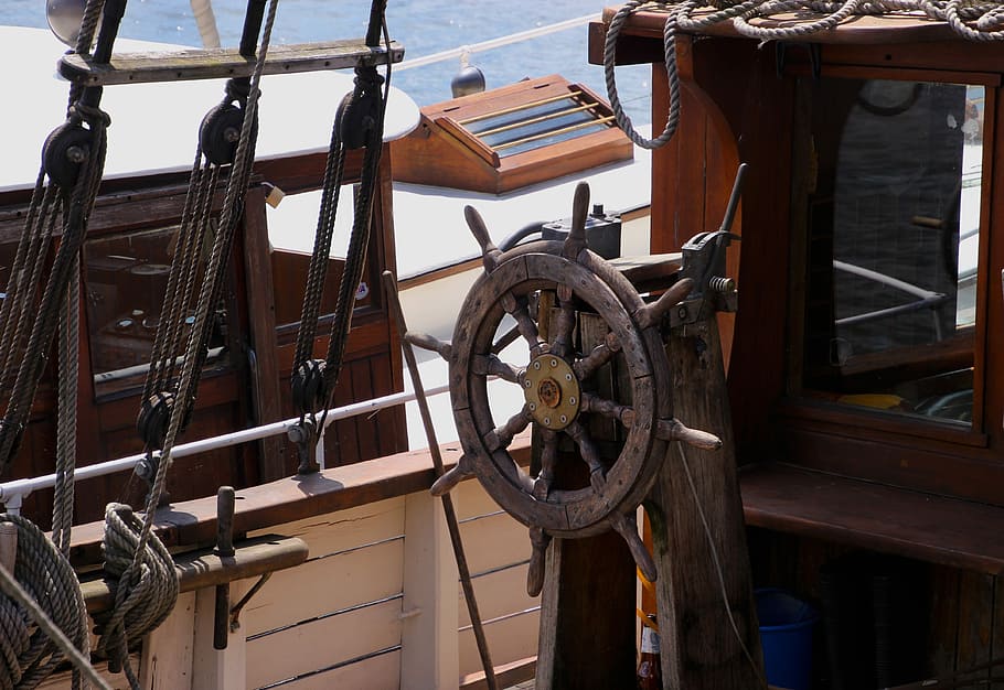 brown ship's wheel, Sailing, Ship, Boat, Sea, water, sail boat, HD wallpaper