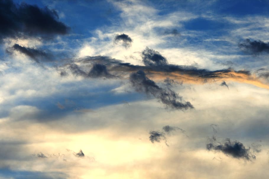 sky, blue, clouds, sundown, glowing, light, cloud - sky, scenics - nature HD wallpaper