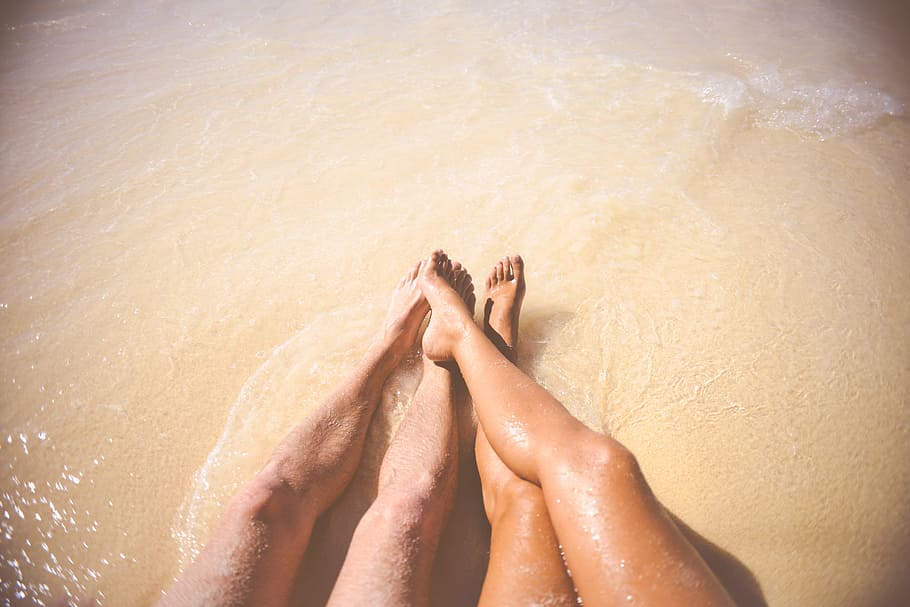 beach, couple, feet, legs, leisure, love, people, pov, relaxation