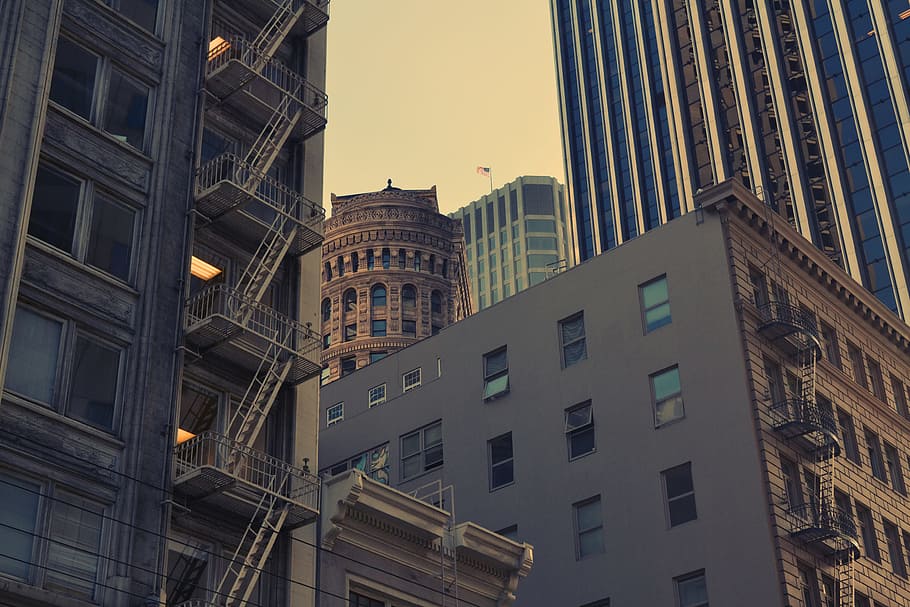 gray concrete buildings, worms eye photography of white high rise building HD wallpaper