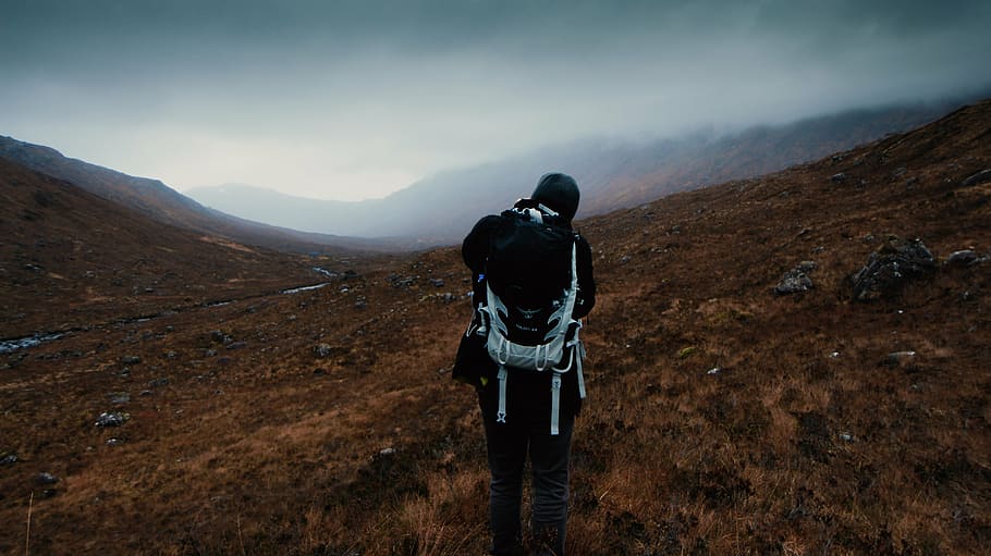 standing man taking photo of mountain at daytime, nature, landscape HD wallpaper