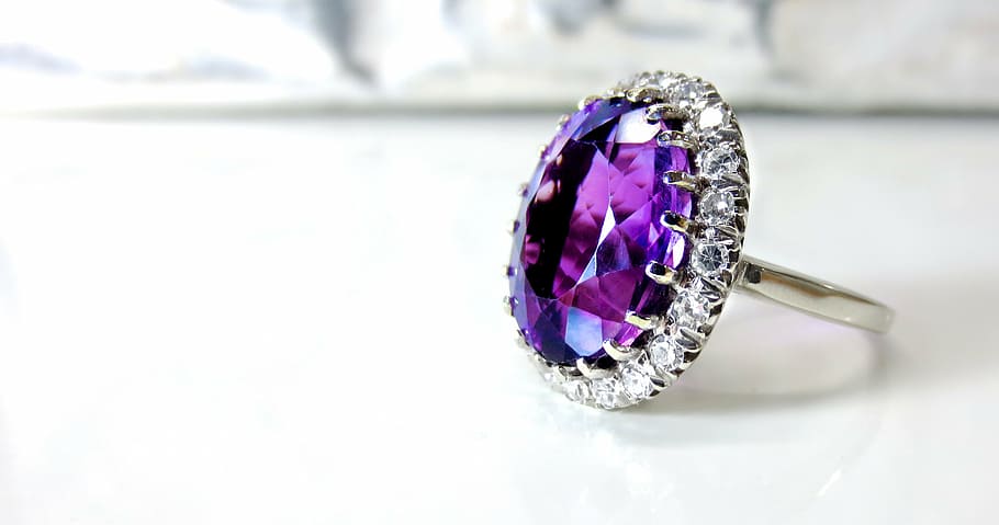 close up photo of purple gemstone solitaire ring, amethyst, white gold, HD wallpaper