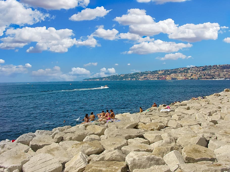 Naples, Bay, Sea, Mediterranean, Travel, rocks, rocky, beach, HD wallpaper