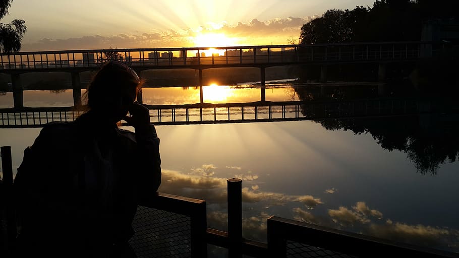 sunset, afternoon, dam, sky, water, reflection, nature, lifestyles HD wallpaper