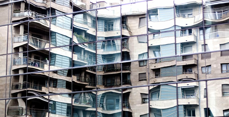 architecture, building, mirror reflection, city, urban, perspective HD wallpaper