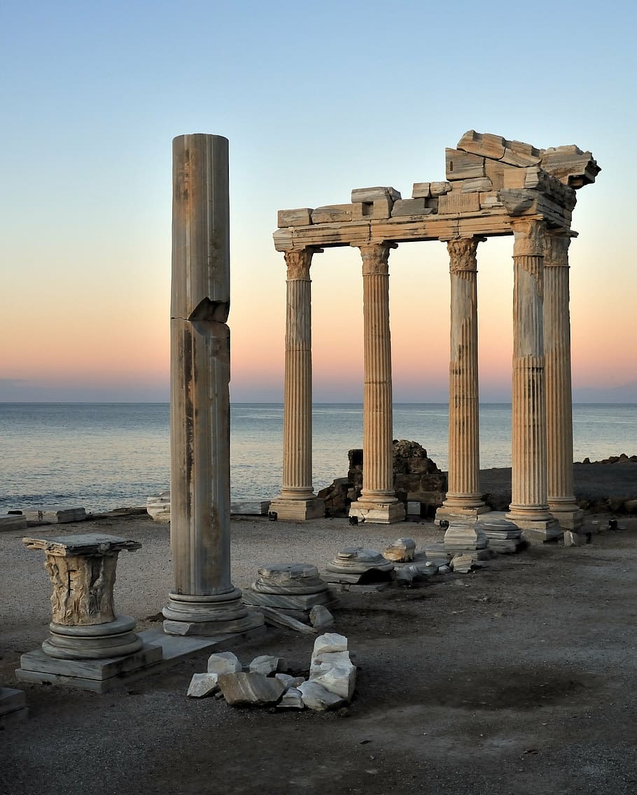 grey cement pillars, turkey, columns, architecture, ancient HD wallpaper