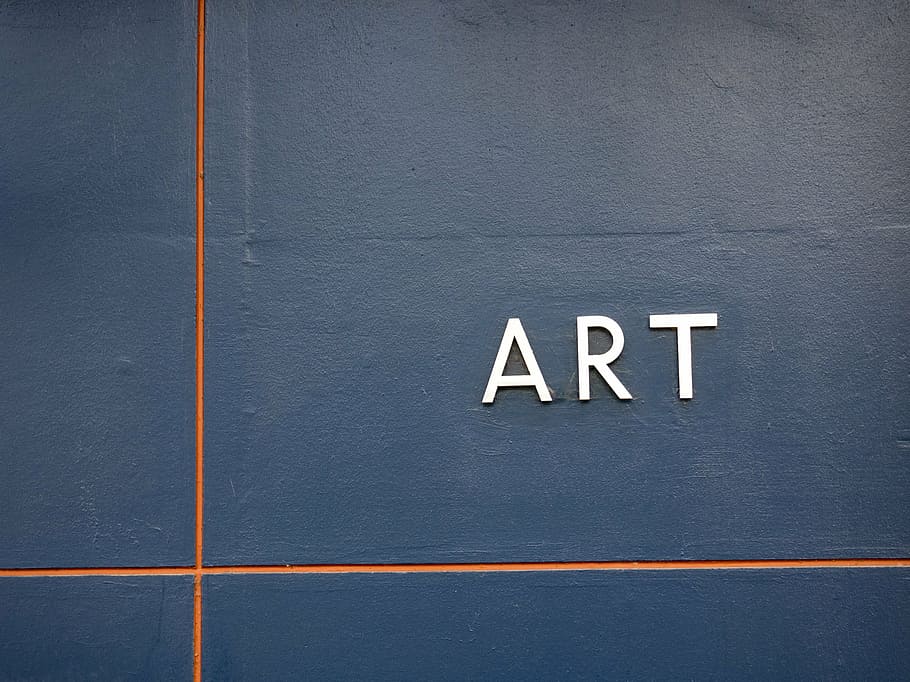 Art signage, blue, building, red, white, communication, text HD wallpaper