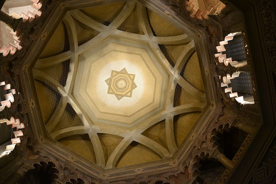 ceiling, architecture, arabic, saragossa, built structure, place of worship HD wallpaper
