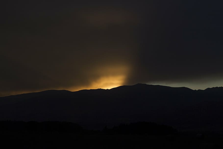 sunset, last light, vanishing, black, silhouette, mountain HD wallpaper