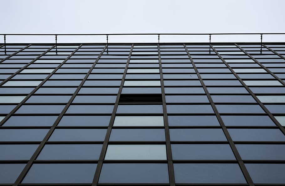 landscape photography of mirror building, glass window, gray HD wallpaper