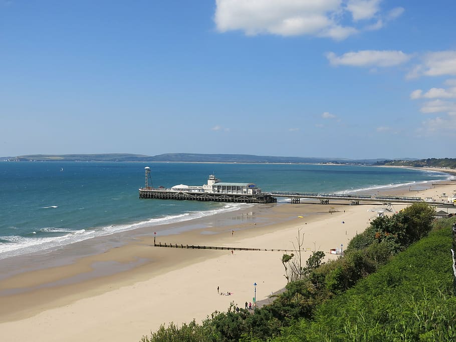 bournemouth, dorset, pier, beach, sea, coastline, england, uk, HD wallpaper
