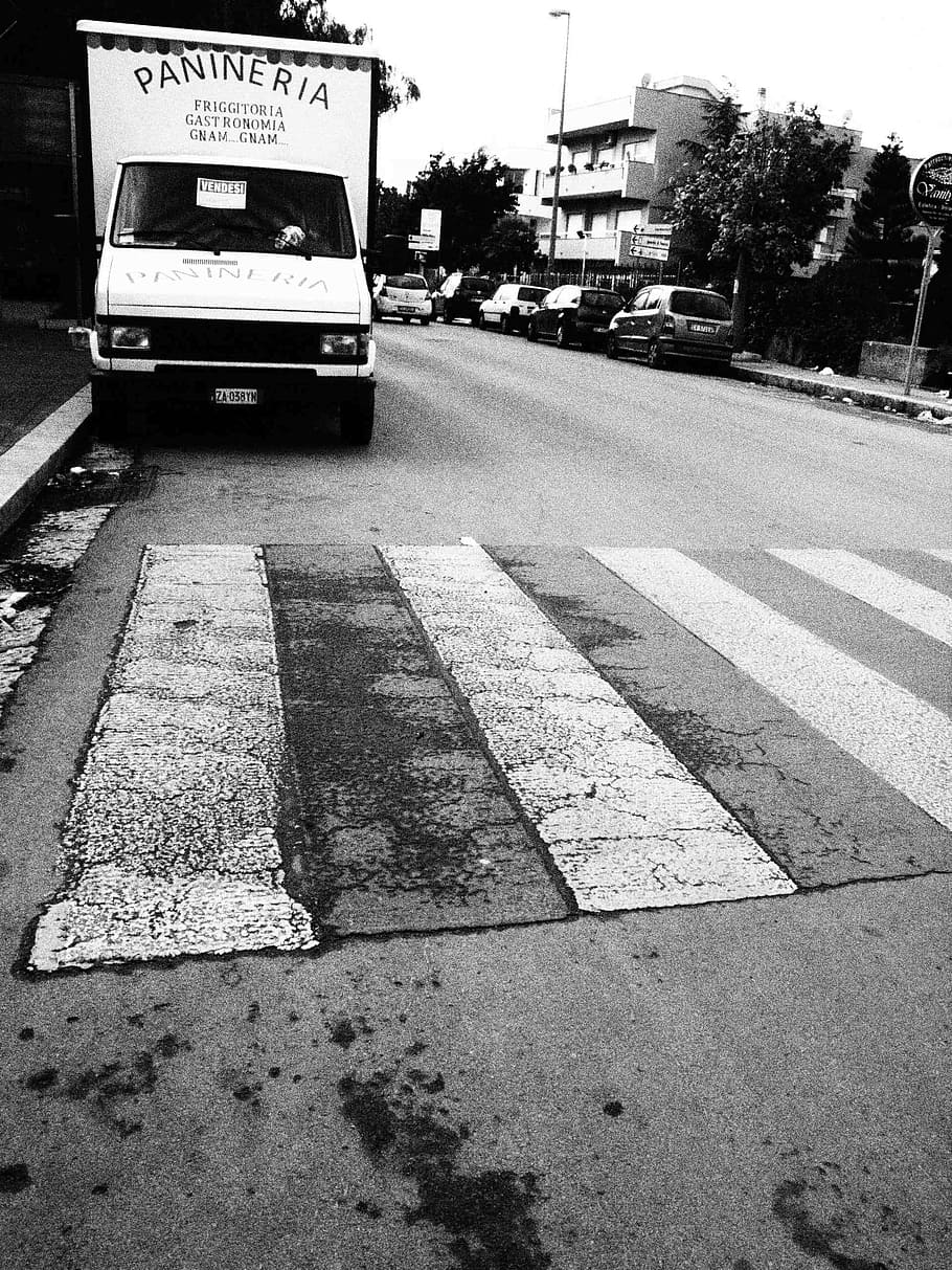 strips, road, van, transportation, city, mode of transportation HD wallpaper