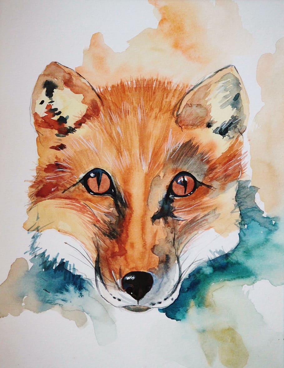 brown fox painting, fuchs, animal, image, watercolour, art, drawing, HD wallpaper