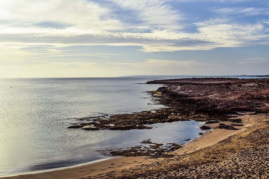 aerial view of, sea, seashore, beach, panoramic, nature, sky HD wallpaper