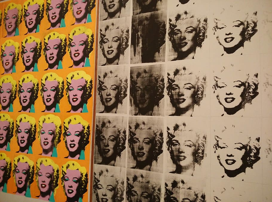 Marilyn Monroe wallpaper, Andy Warhol, Color, art, black and white