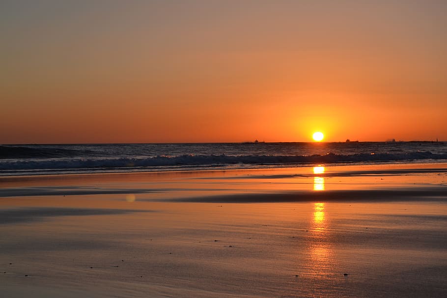 beach, sunset, ocean, water, sky, sea, land, beauty in nature HD wallpaper