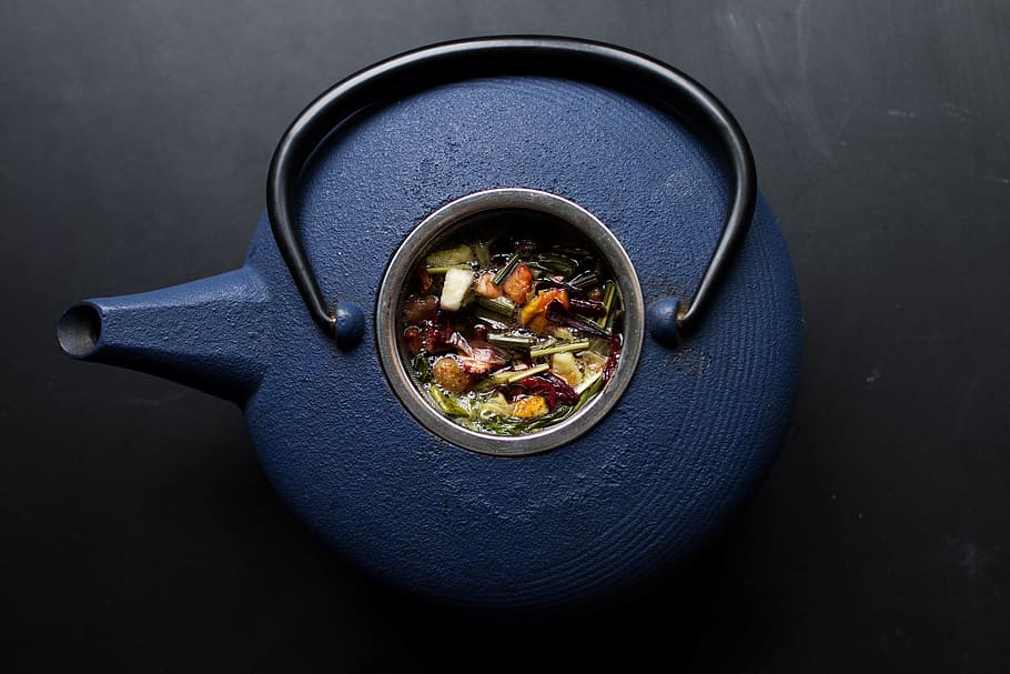 black kettle, tea, pot, herbs, food and drink, healthy eating HD wallpaper