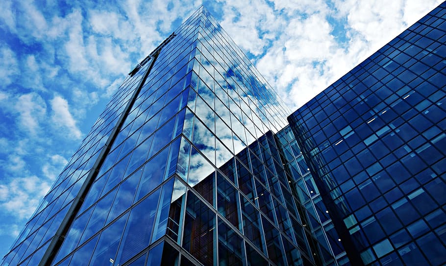 low-angle photography of building, high rise, skyscraper, windows HD wallpaper