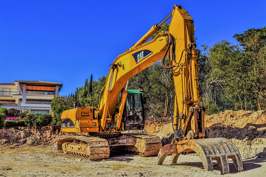 heavy machine, equipment, machinery, construction, yellow, development HD wallpaper