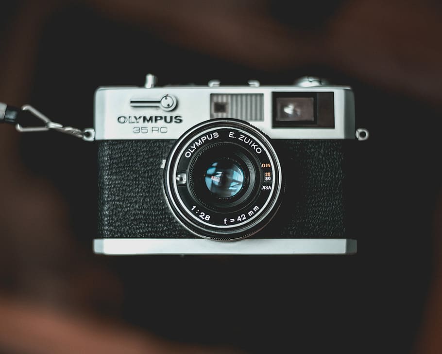 black and gray Olympus 35 RC camera, gray and black Olympus 35 RC camera HD wallpaper
