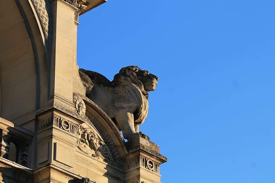 statue, lion, sky, architecture, pierre, france, history, museum HD wallpaper