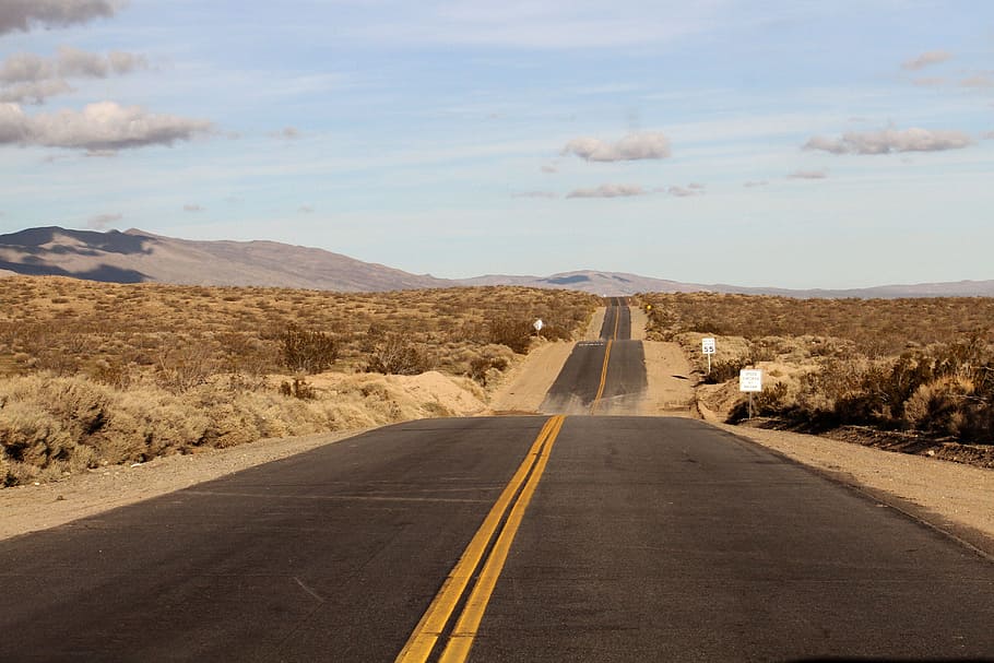 nevada, desert, road, yellow, brown, empty, usa, america, driving HD wallpaper