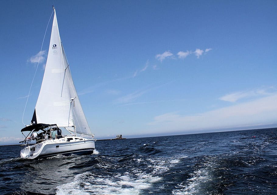sail boat on the sea, illustrations, objects, people, seasons HD wallpaper
