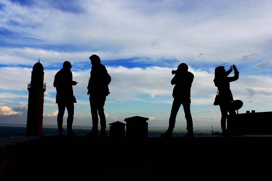 silhouette, clouds, people, shooting, sky, sunset, turkey, cloud - sky HD wallpaper