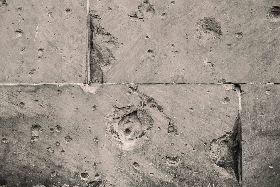 gray concrete wall with holes, block, stone, texture, full frame HD wallpaper
