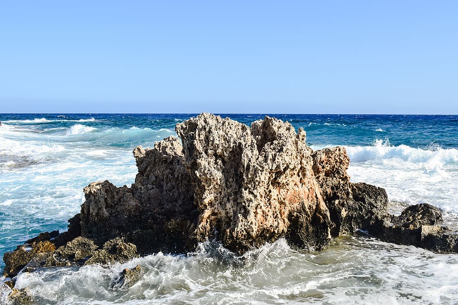 rock, sea, waves, isolation, scenery, nature, ayia napa, cyprus HD wallpaper