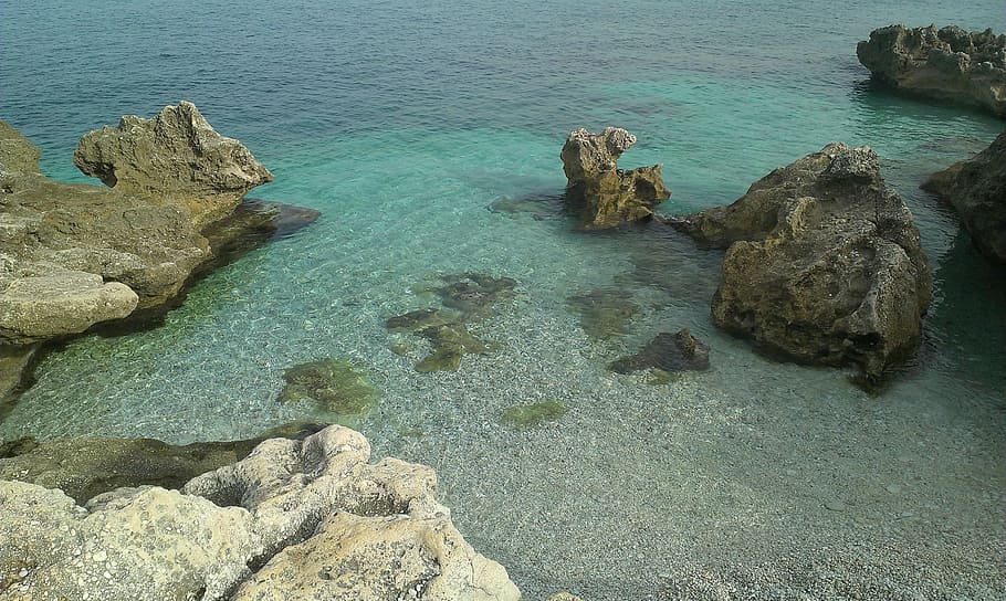 sicily, zingaro, sea, beach, stones, rock, water, rock - object HD wallpaper