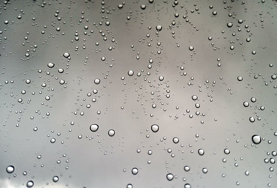 water droplets, rain, cloud, drops, cold, grey, white, storm, HD wallpaper