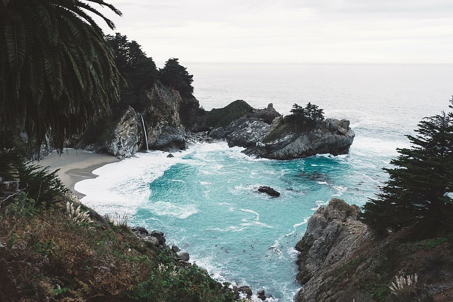 bird's eye view photography of seashore, nature, landscape HD wallpaper