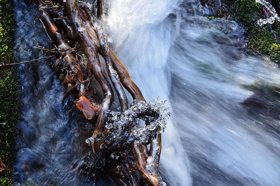 driftwood, ice, river, water, motion, long exposure, beauty in nature HD wallpaper