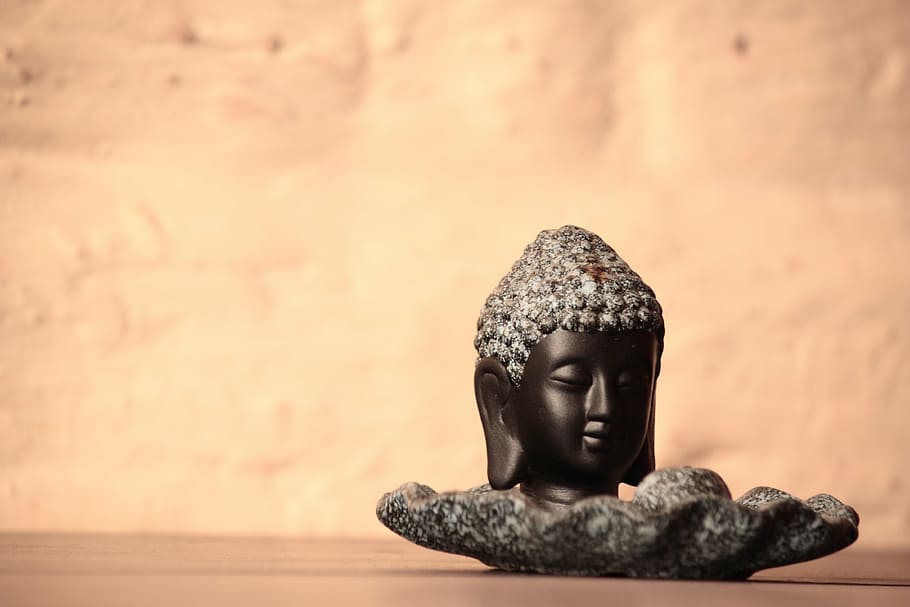 shallow focus photography of Gautama buddha head table decor HD wallpaper